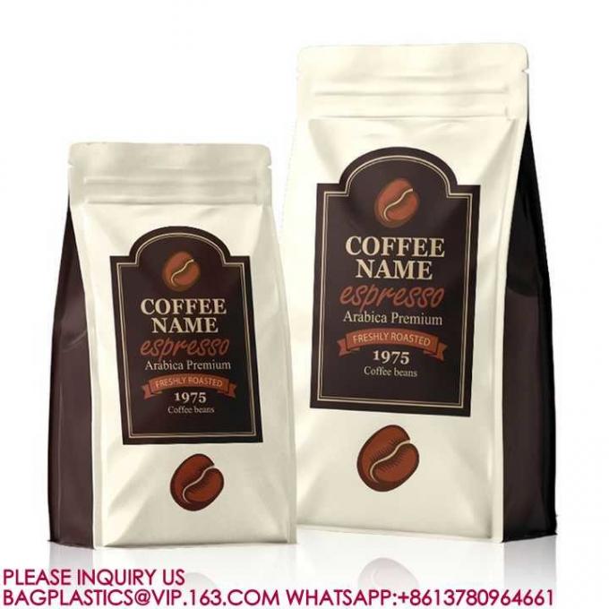 堆肥可能 フラットボトム クラフト紙 コーヒー ポッチ バルブとジッパー付きの包装袋 1