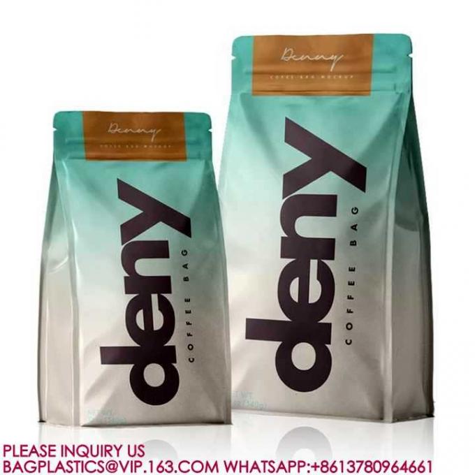 堆肥可能 フラットボトム クラフト紙 コーヒー ポッチ バルブとジッパー付きの包装袋 2